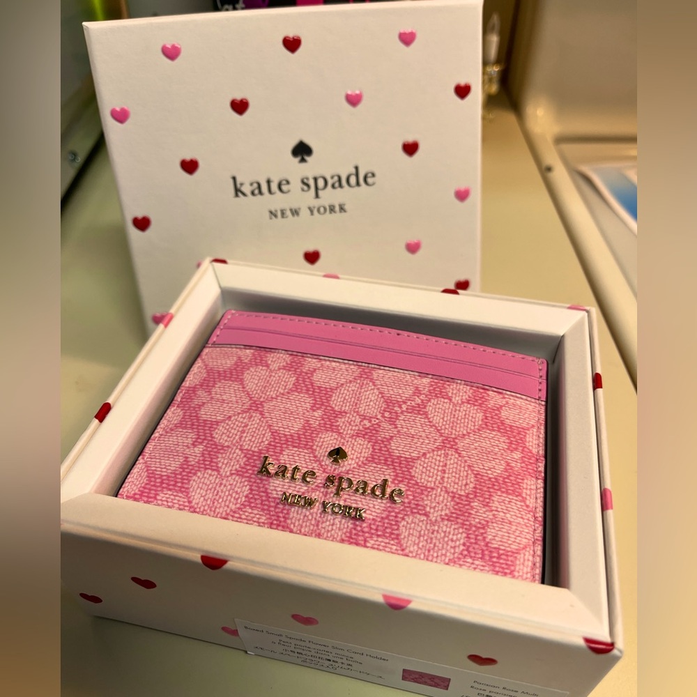 Kate Spade NWT &Gift Box Spade-Floral Card Holder Parisian Rose double sided&top